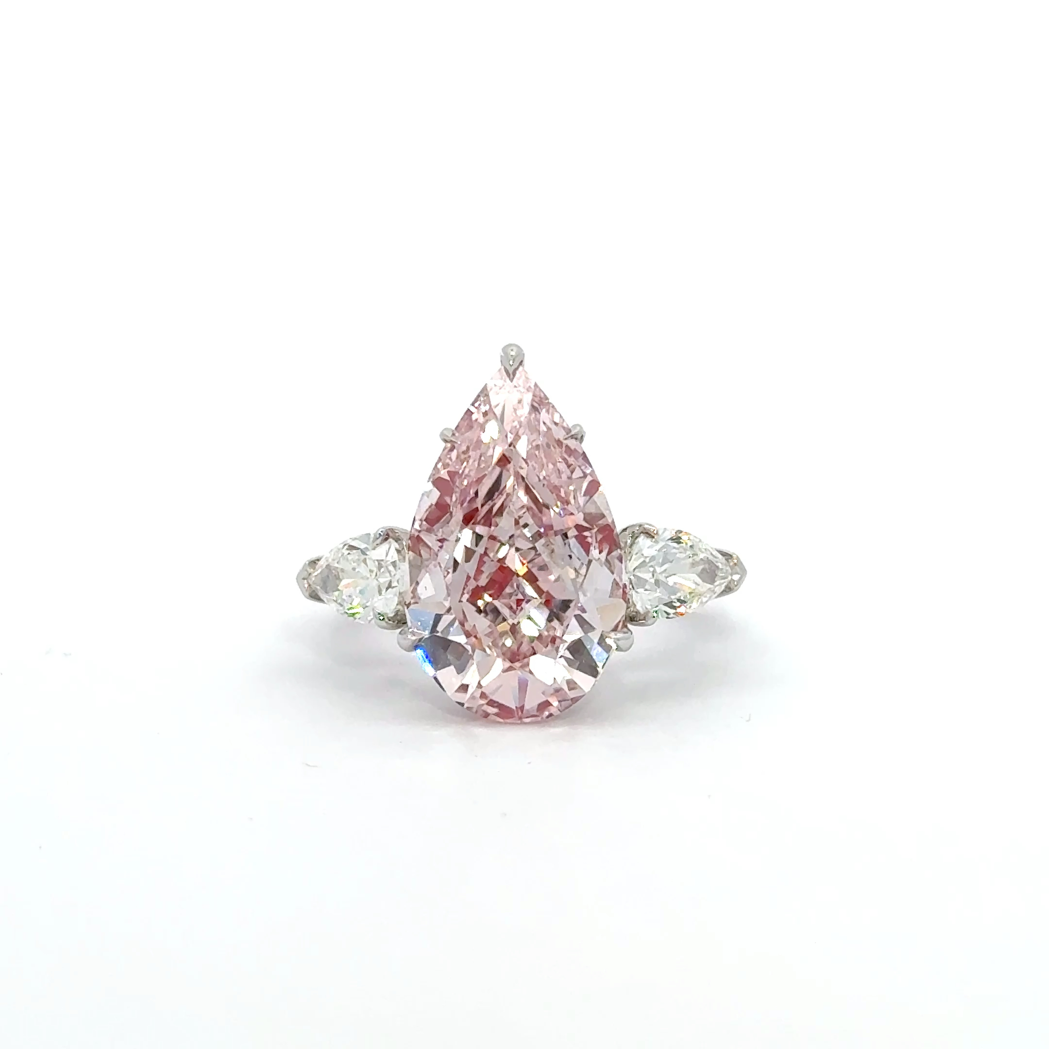 1676526-2 7.78ct Fancy Pink Pear 3 Stones Ring - Image 1