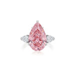 7.78ct Fancy Pink Pear 3 Stones Ring