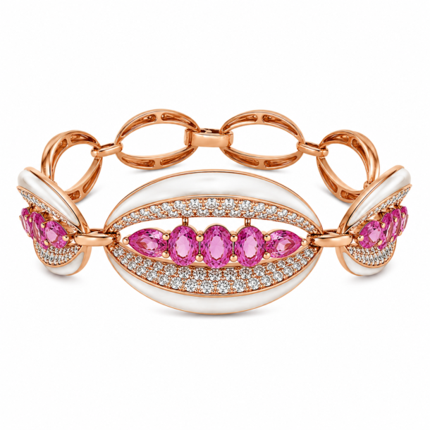 5ct Pink Sapphire 3.93ct Pearls 2.23ct Diamond Bracelet