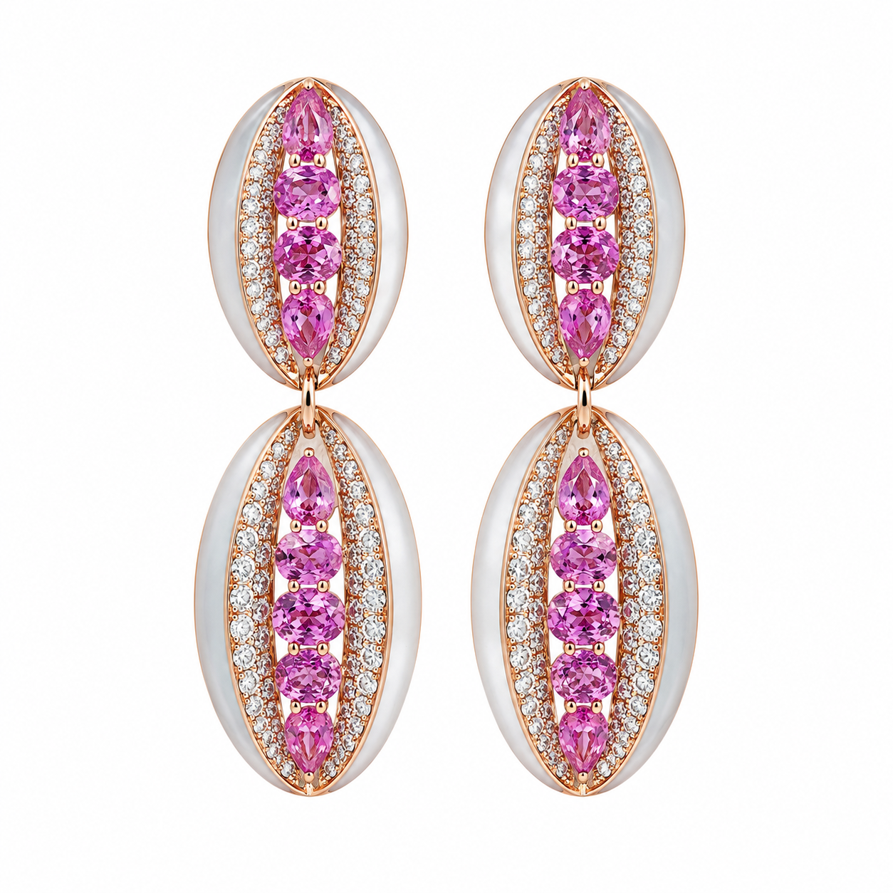7E2E8C0F-0377-4177-B00A-3739AD368C35 7.24ct Pink Sapphire Diamond Earrings - Image 1