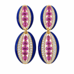 7.01ct Pink Sapphire, 7.37ct Lapis and 3.44ct White Diamonds Drop Earrings