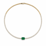 Green Emerald and Diamond Tennis Necklace