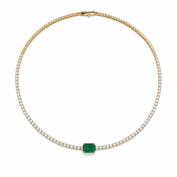 Green Emerald and Diamond Tennis Necklace