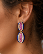 7.01ct Pink Sapphire, 7.37ct Lapis and 3.44ct White Diamonds Drop Earrings - Image 2