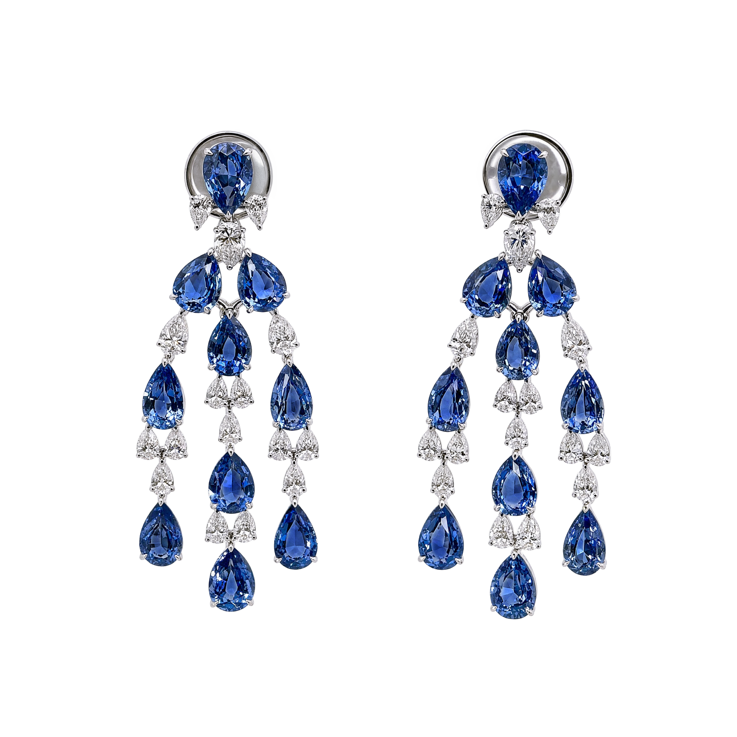 Front 1 23.43ct Pear Cut Sapphire Chandelier Earrings - Image 1