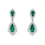 10.56ct Pear-Cut Emerald Halo Drop Earrings