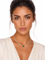 Green Emerald and Diamond Tennis Necklace - Image 3