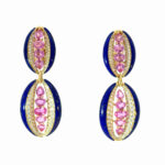 7.01ct Pink Sapphire, 7.37ct Lapis and 3.44ct White Diamonds Drop Earrings