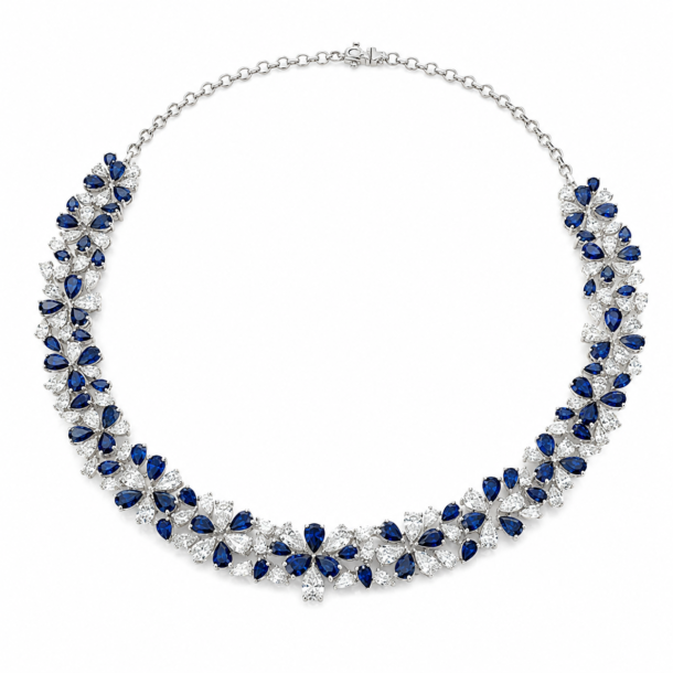 37.07ct Sapphire and White Diamond Necklace