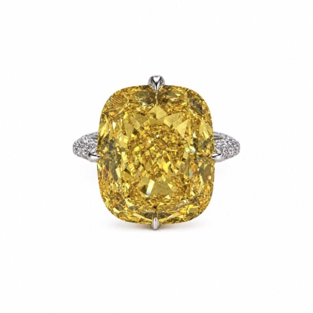 7ct Cushion Cut Fancy Vivid Yellow Ring