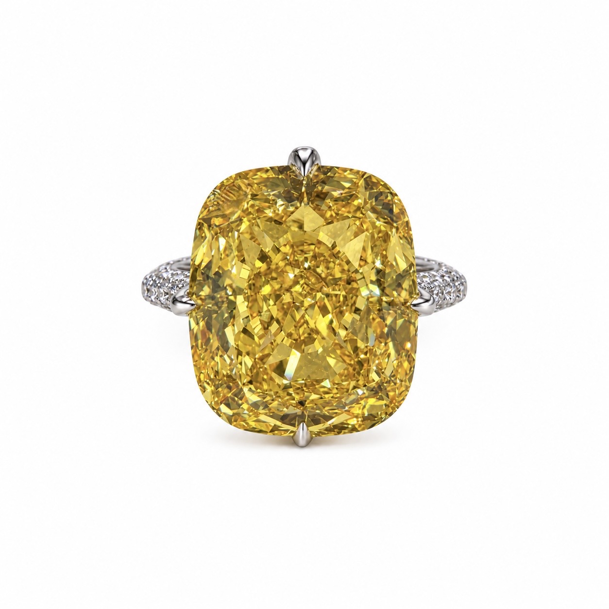 6001AE64-92E4-4FFF-A427-A5CF691345D9 7ct Cushion Cut Fancy Vivid Yellow Ring - Image 1