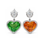 9.20ct Fanta Garnet and 7.70ct Green Tsavorite Heart Earrings